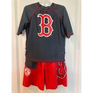Boston Red Sox Boys Bathing Suit Rash-Guard Sz 5/6
